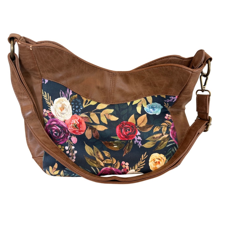 Donna Sharp Floral Faux Leather Crossbody Hobo Bag Brown Kentucky Original